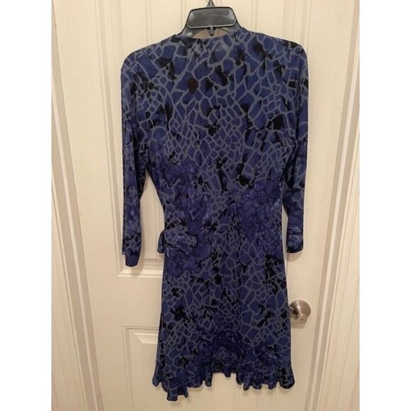 DUNIA Y2K Blue Animal Print Wrap Dress 3/4 Sleeve - Rayon & Lycra Blend - Women' - Picture 3 of 14
